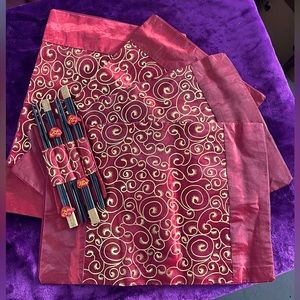 Feng Jia Asian Chinese Japanese placemats with chopsticks silk satin set of 4